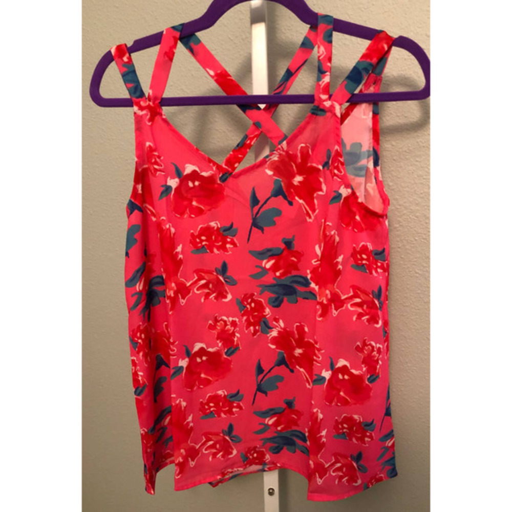 NWOT HOT PINK FLORAL TANK SZ S - Picture 3 of 5
